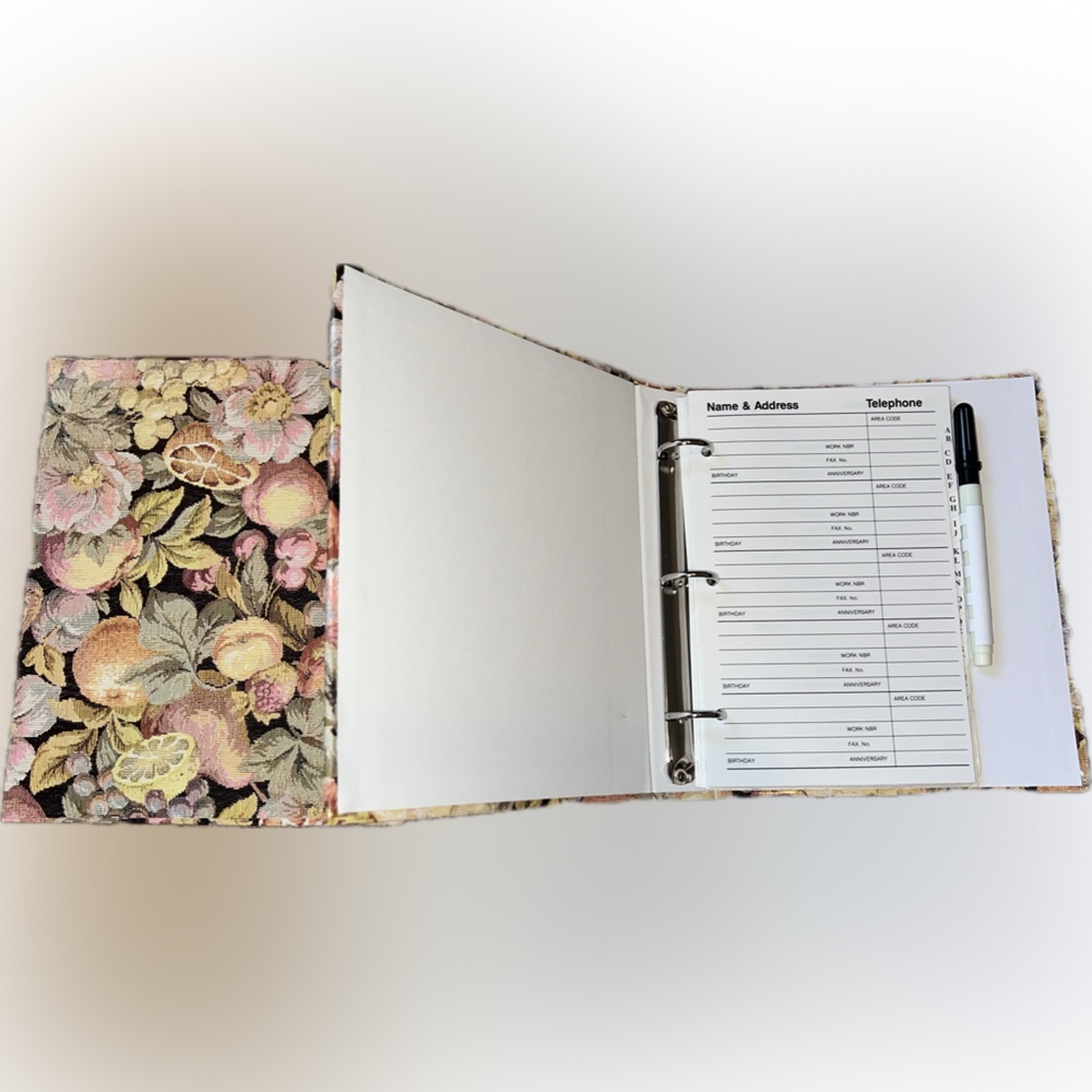 Vintage Floral 3-Ring Address Organizer Dry Erase Pages A-Z Tabs Storage Box